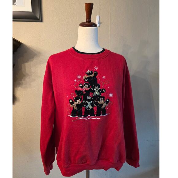 VTG Morning Sun Christmas Holidays Teddy Bears Sweatshirt SZ Large - Picture 1 of 6